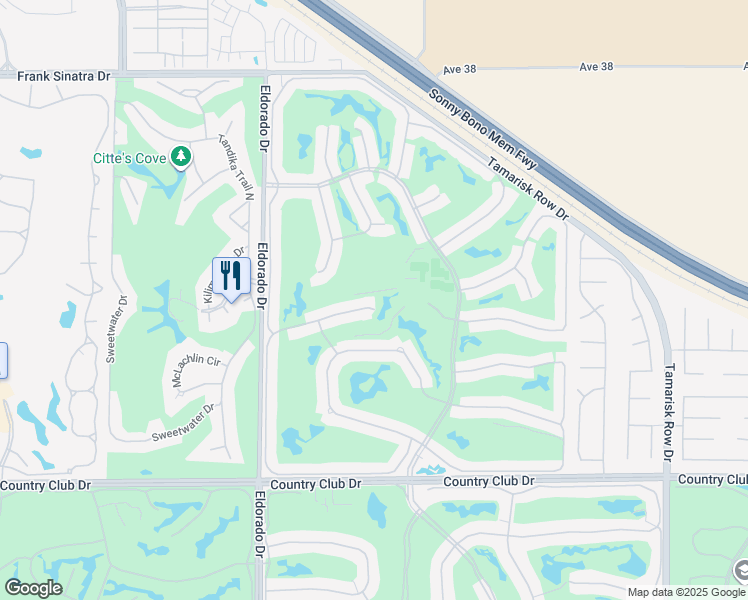 map of restaurants, bars, coffee shops, grocery stores, and more near 76268 Impatiens Circle in Palm Desert