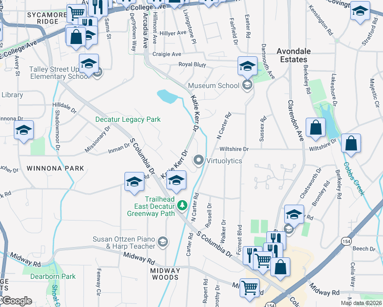map of restaurants, bars, coffee shops, grocery stores, and more near 2788 Ashbury Court in Decatur