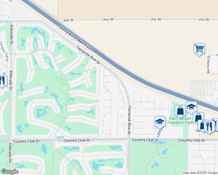 map of restaurants, bars, coffee shops, grocery stores, and more near 76838 Abby Court in Palm Desert