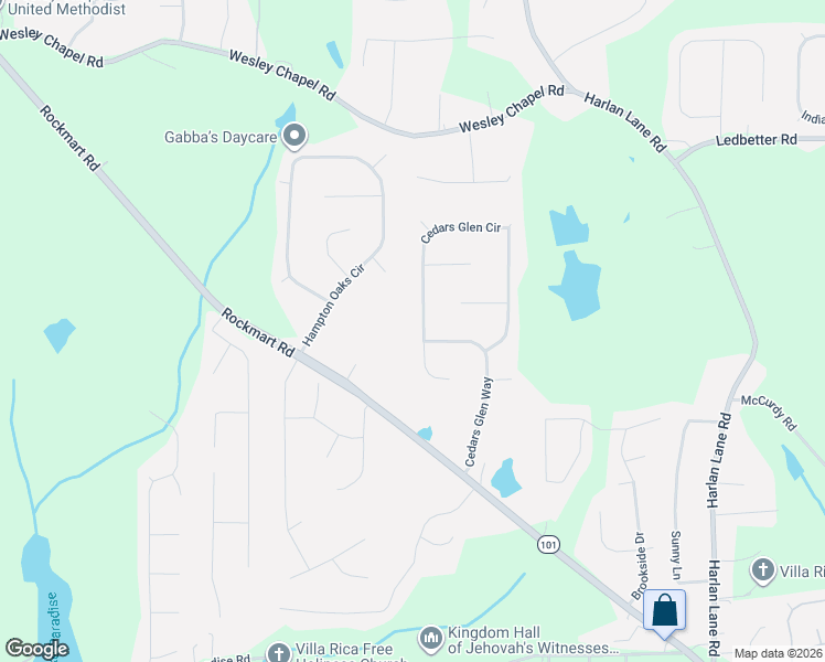 map of restaurants, bars, coffee shops, grocery stores, and more near 244 Cedars Glen Circle in Villa Rica