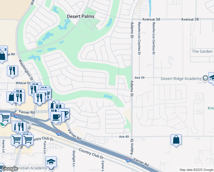 map of restaurants, bars, coffee shops, grocery stores, and more near 78958 Links Drive in Palm Desert