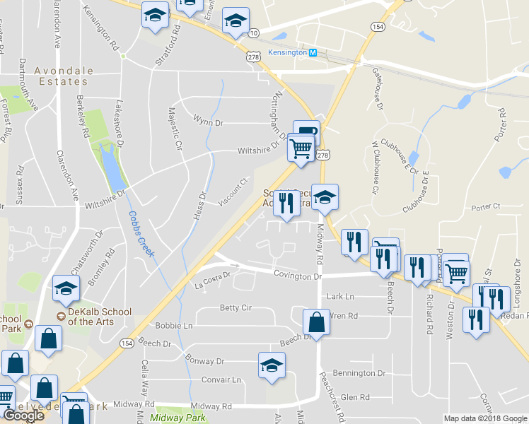 map of restaurants, bars, coffee shops, grocery stores, and more near 3308 Erin Circle in Decatur