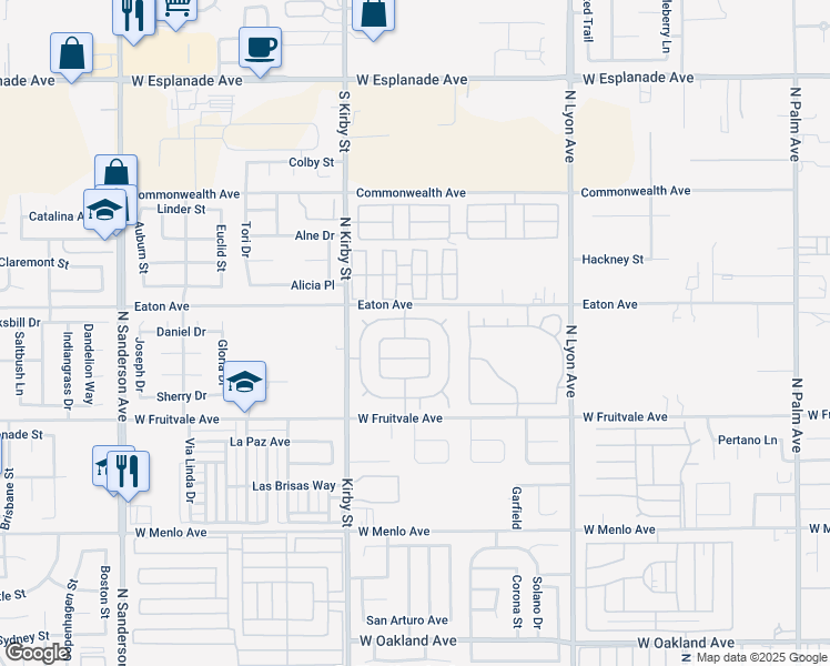 map of restaurants, bars, coffee shops, grocery stores, and more near 2216 El Toro Circle in Hemet
