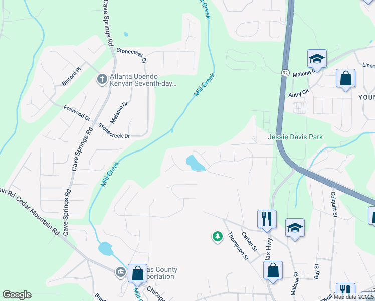 map of restaurants, bars, coffee shops, grocery stores, and more near 7854 Lake Crest Way in Douglasville