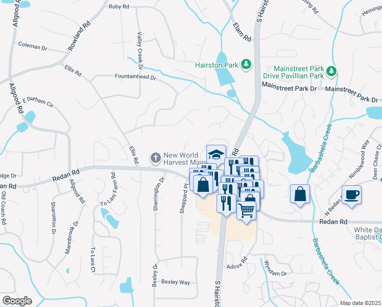 map of restaurants, bars, coffee shops, grocery stores, and more near 1030 Autumn Crest Drive in Stone Mountain