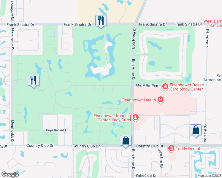 map of restaurants, bars, coffee shops, grocery stores, and more near 11 Whittier Court in Rancho Mirage