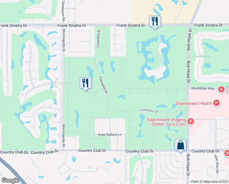 map of restaurants, bars, coffee shops, grocery stores, and more near 27 Stanford Drive in Rancho Mirage