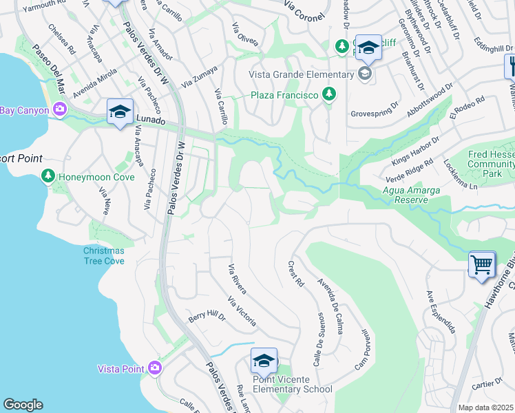 map of restaurants, bars, coffee shops, grocery stores, and more near 3016 Vía Buena in Palos Verdes Estates