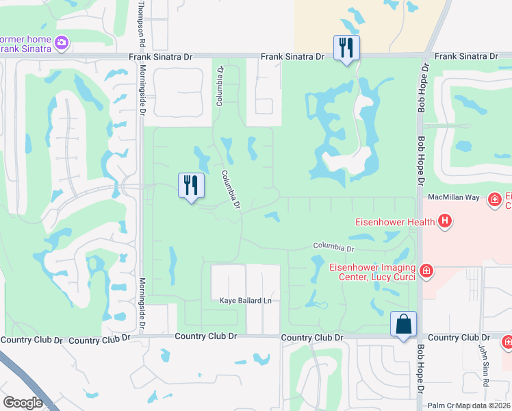 map of restaurants, bars, coffee shops, grocery stores, and more near 27 Stanford Drive in Rancho Mirage