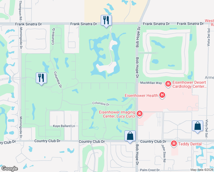 map of restaurants, bars, coffee shops, grocery stores, and more near 11 Swarthmore Court in Rancho Mirage
