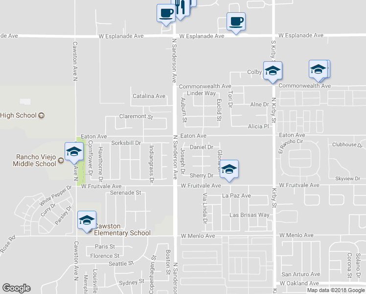 map of restaurants, bars, coffee shops, grocery stores, and more near 1058 Joseph Drive in Hemet