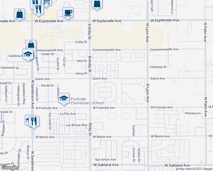 map of restaurants, bars, coffee shops, grocery stores, and more near 2219 El Toro Circle in Hemet