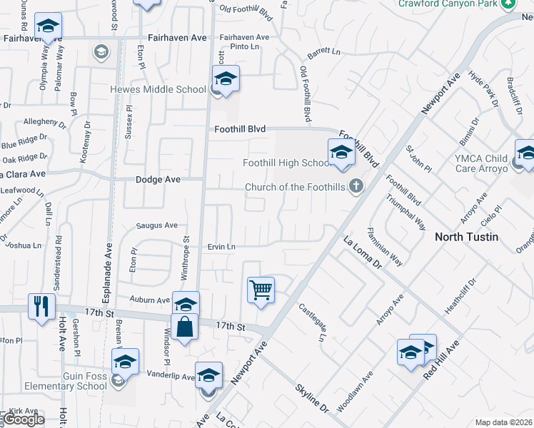 map of restaurants, bars, coffee shops, grocery stores, and more near 13652 Belle Rive in Santa Ana