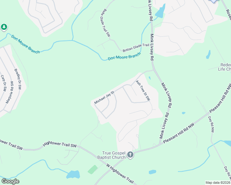 map of restaurants, bars, coffee shops, grocery stores, and more near Michael Jay Street in Snellville