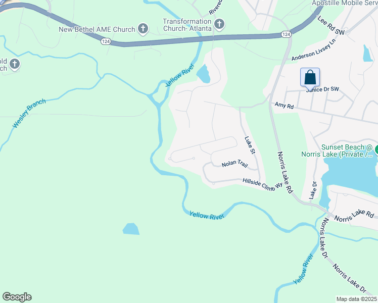 map of restaurants, bars, coffee shops, grocery stores, and more near 7843 Nolan Trail in Snellville