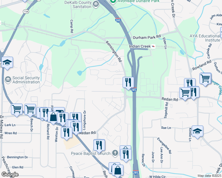 map of restaurants, bars, coffee shops, grocery stores, and more near 3781 Travis Trc in Decatur