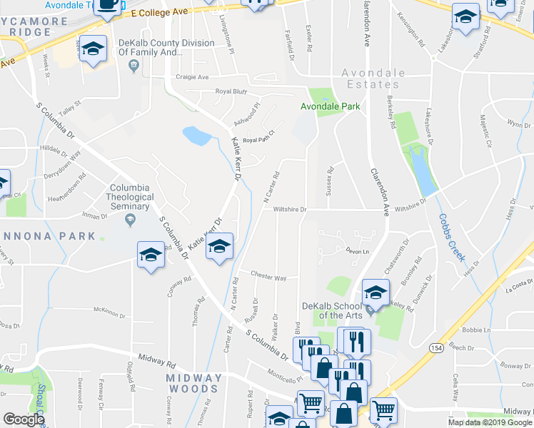 map of restaurants, bars, coffee shops, grocery stores, and more near 2854 Wiltshire Drive in Decatur
