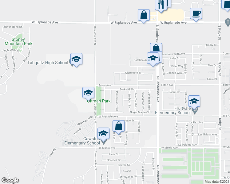 map of restaurants, bars, coffee shops, grocery stores, and more near 1071 Paintbrush Trail in Hemet