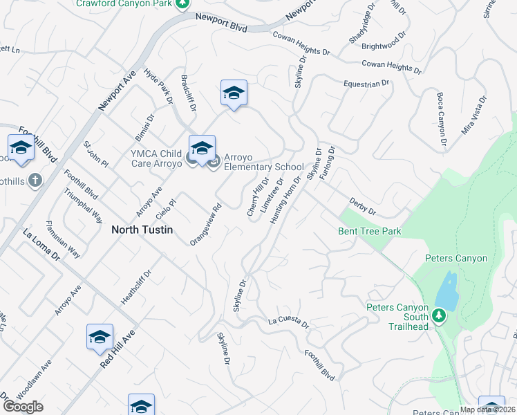 map of restaurants, bars, coffee shops, grocery stores, and more near 11141 Limetree Drive in Santa Ana
