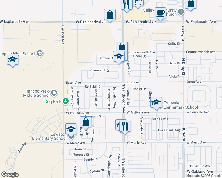 map of restaurants, bars, coffee shops, grocery stores, and more near 3530 Sorksbill Drive in Hemet