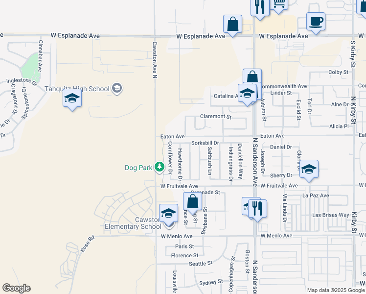 map of restaurants, bars, coffee shops, grocery stores, and more near 1070 Hawthorne Drive in Hemet