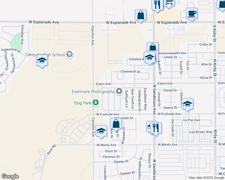 map of restaurants, bars, coffee shops, grocery stores, and more near 1071 Paintbrush Trail in Hemet