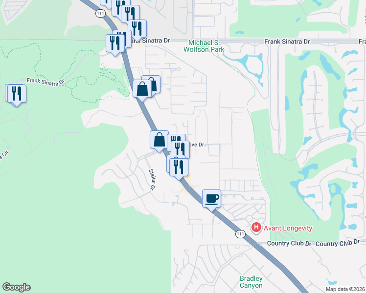 map of restaurants, bars, coffee shops, grocery stores, and more near 70200 Mirage Cove Drive in Rancho Mirage
