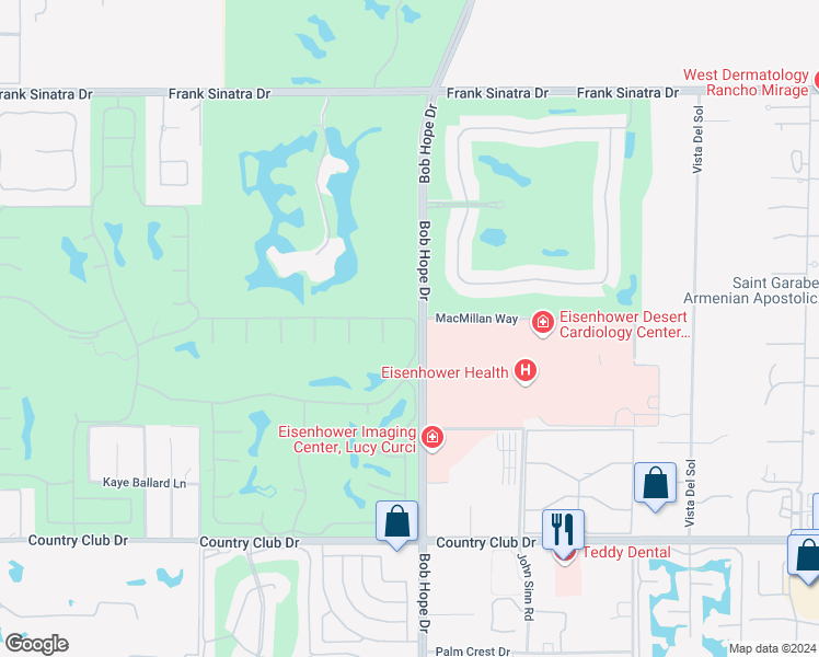 map of restaurants, bars, coffee shops, grocery stores, and more near 6 Stanford Drive in Rancho Mirage