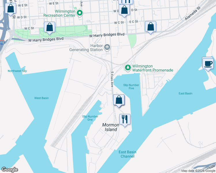 map of restaurants, bars, coffee shops, grocery stores, and more near 500 Pier A Street in Los Angeles