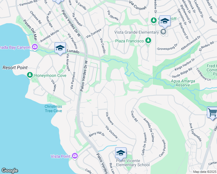 map of restaurants, bars, coffee shops, grocery stores, and more near 3006 Vía Borica in Palos Verdes Estates