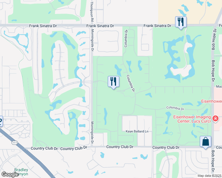 map of restaurants, bars, coffee shops, grocery stores, and more near 15 Duke Drive in Rancho Mirage