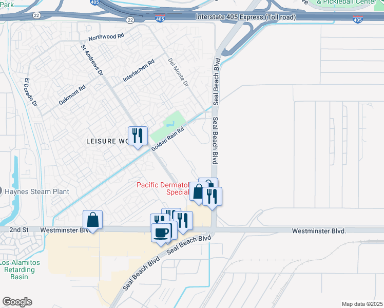 map of restaurants, bars, coffee shops, grocery stores, and more near 13671 Annandale Drive in Seal Beach