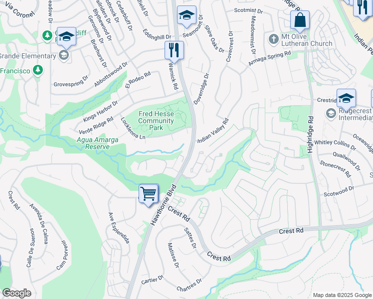 map of restaurants, bars, coffee shops, grocery stores, and more near 29520 Driftwood Lane in Rancho Palos Verdes
