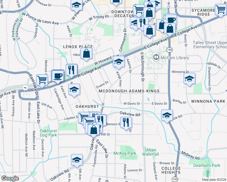 map of restaurants, bars, coffee shops, grocery stores, and more near 320 Greenwood Avenue in Decatur