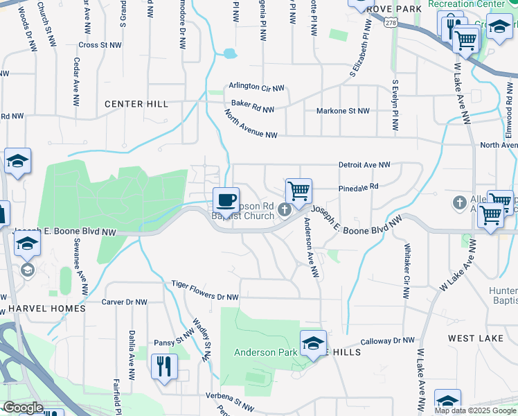 map of restaurants, bars, coffee shops, grocery stores, and more near 2043 Chicago Avenue Northwest in Atlanta