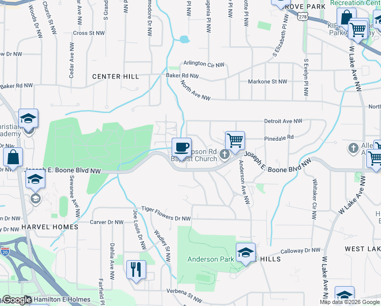 map of restaurants, bars, coffee shops, grocery stores, and more near 2069 Chicago Avenue Northwest in Atlanta