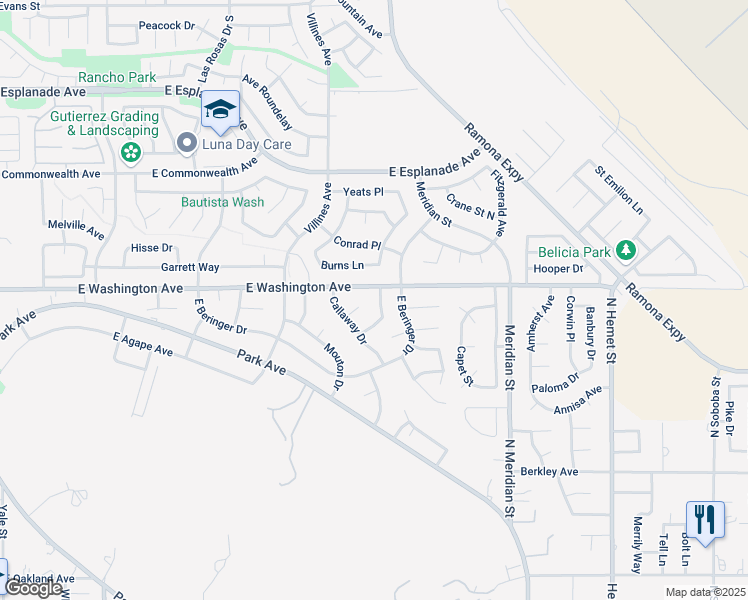 map of restaurants, bars, coffee shops, grocery stores, and more near 2110 Saint Michele Place East in San Jacinto