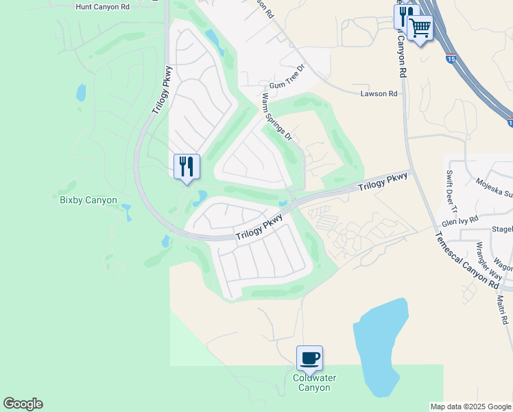 map of restaurants, bars, coffee shops, grocery stores, and more near 9302 Reserve Drive in Corona