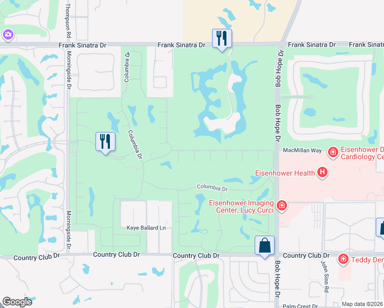 map of restaurants, bars, coffee shops, grocery stores, and more near 12 Wake Forest Court in Rancho Mirage