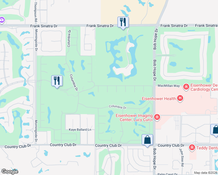 map of restaurants, bars, coffee shops, grocery stores, and more near 1 Wake Forest Court in Rancho Mirage
