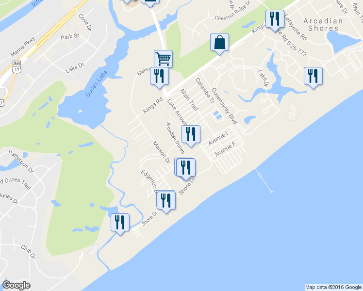 map of restaurants, bars, coffee shops, grocery stores, and more near 346 Arcadian Dunes in Myrtle Beach