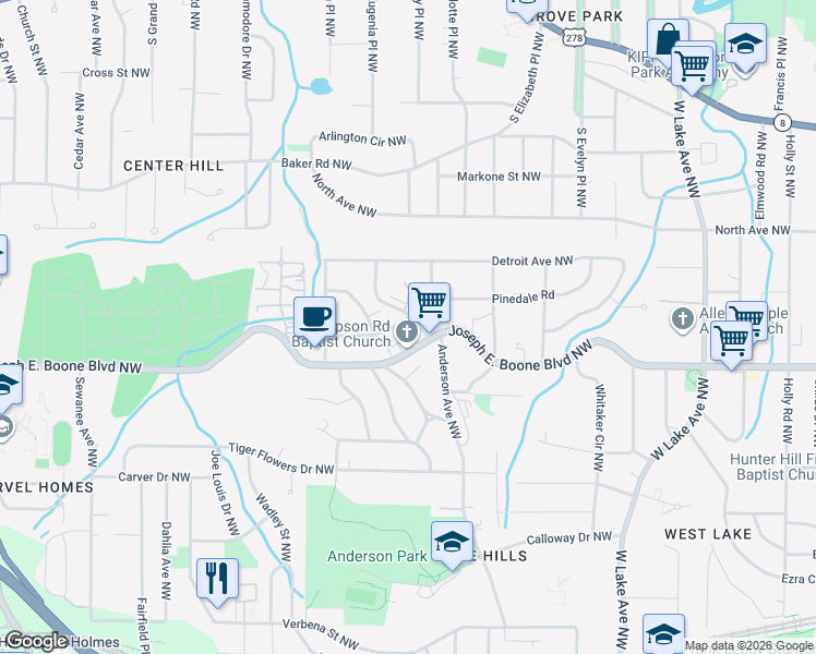 map of restaurants, bars, coffee shops, grocery stores, and more near 2005 Chicago Avenue Northwest in Atlanta