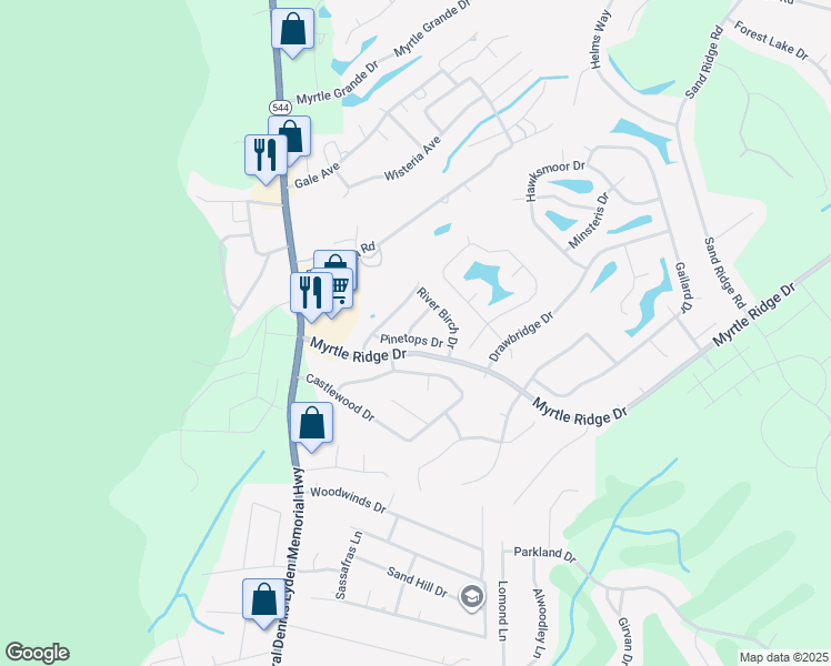 map of restaurants, bars, coffee shops, grocery stores, and more near 874 Pinetops Drive in Conway