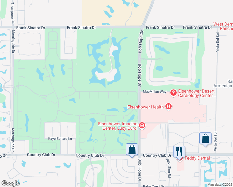 map of restaurants, bars, coffee shops, grocery stores, and more near 12 Whittier Court in Rancho Mirage