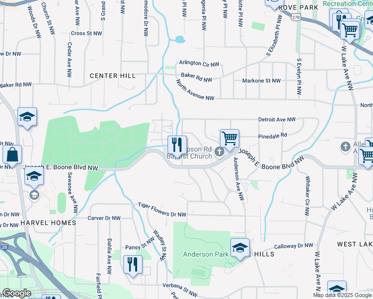 map of restaurants, bars, coffee shops, grocery stores, and more near 2069 Chicago Avenue Northwest in Atlanta