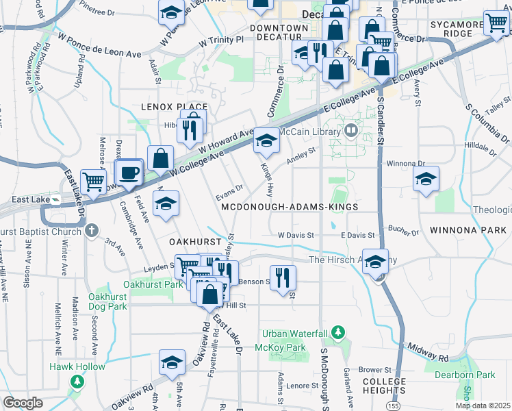 map of restaurants, bars, coffee shops, grocery stores, and more near 320 Greenwood Avenue in Decatur