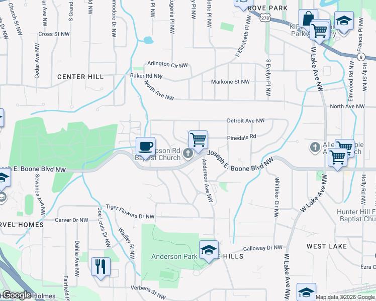 map of restaurants, bars, coffee shops, grocery stores, and more near 2005 Chicago Avenue Northwest in Atlanta