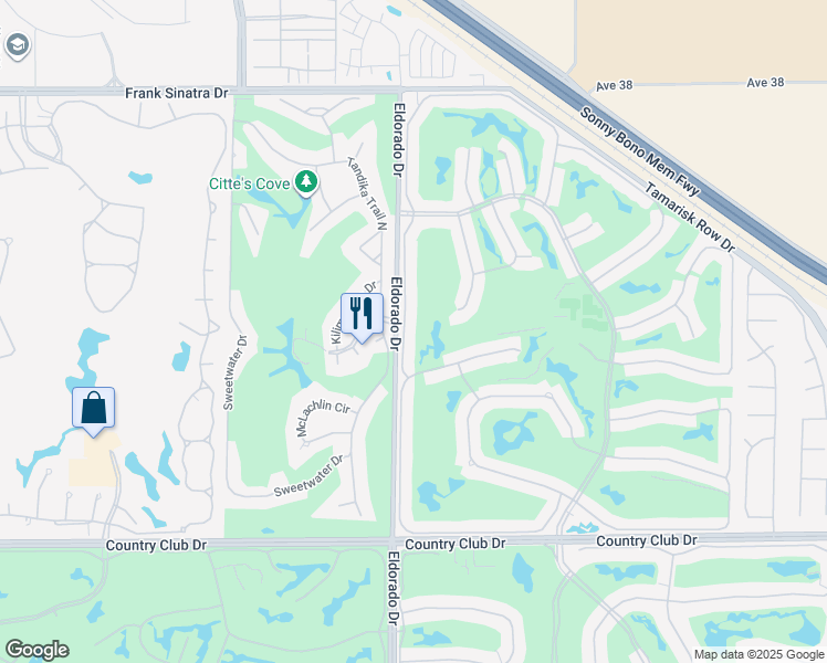 map of restaurants, bars, coffee shops, grocery stores, and more near 39082 Gladiolus Lane in Palm Desert
