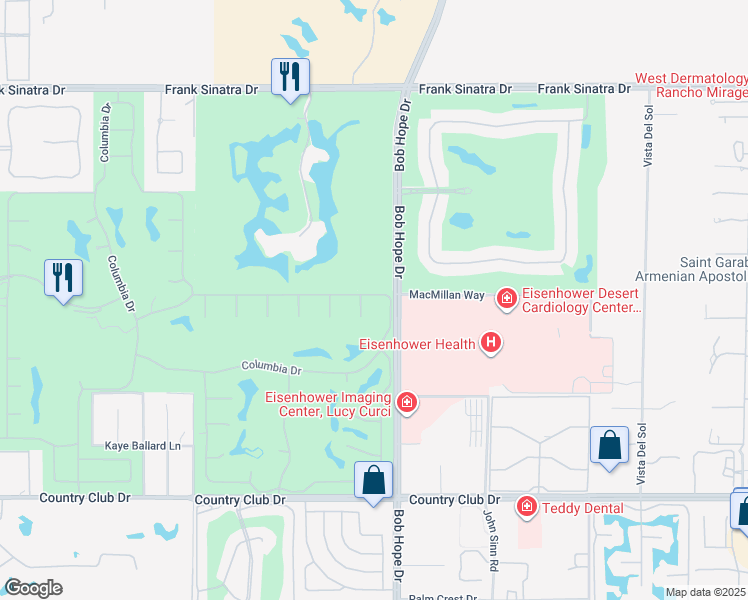 map of restaurants, bars, coffee shops, grocery stores, and more near 8 Stanford Drive in Rancho Mirage