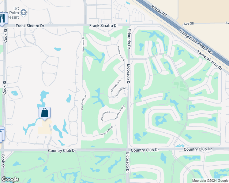 map of restaurants, bars, coffee shops, grocery stores, and more near 38960 Kilimanjaro Drive in Palm Desert